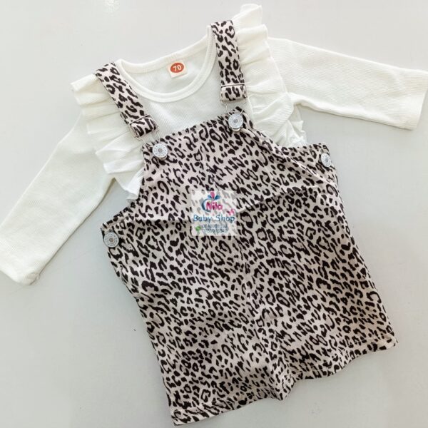 Baby Girl Overall Dress Set – Stylish Printed Pinafore with Matching Ruffle Sleeve Top (Floral & Leopard Prints) - Image 4