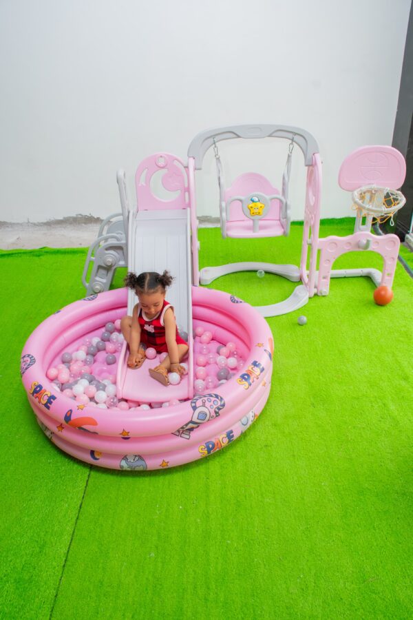 Kids 4 in 1 Playset with Slide, Swing, Basketball Hoop and Ball Pit - Image 13