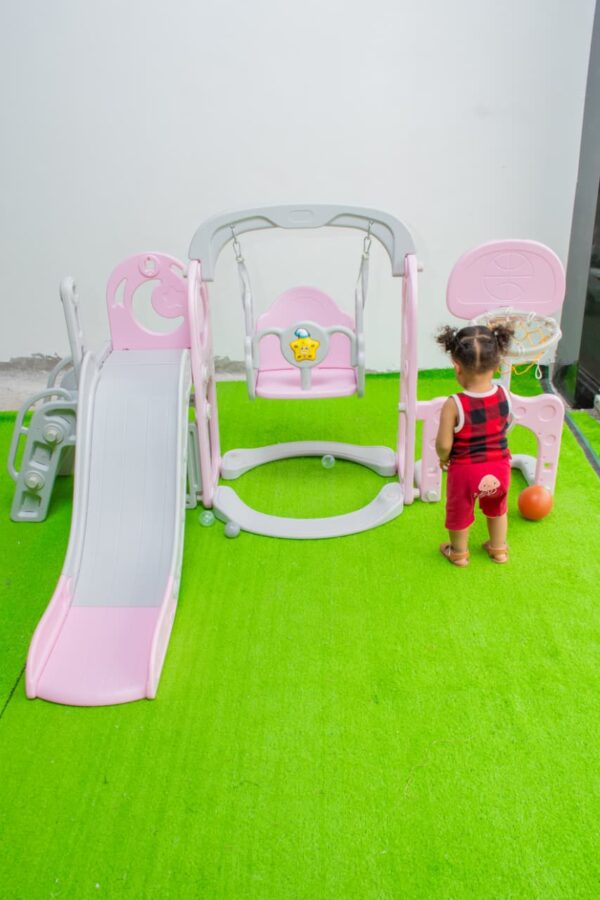 Kids 4 in 1 Playset with Slide, Swing, Basketball Hoop and Ball Pit - Image 11