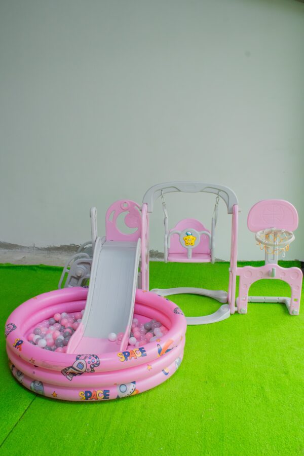 Kids 4 in 1 Playset with Slide, Swing, Basketball Hoop and Ball Pit - Image 7