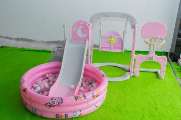 Kids 4 in 1 Playset with Slide, Swing, Basketball Hoop and Ball Pit - Image 4