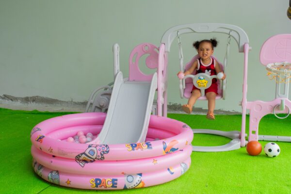Kids 4 in 1 Playset with Slide, Swing, Basketball Hoop and Ball Pit - Image 2
