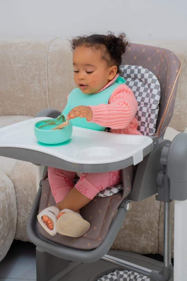 Foldable Baby Feeding High Chair with Safety Belt & Wheels - Image 10