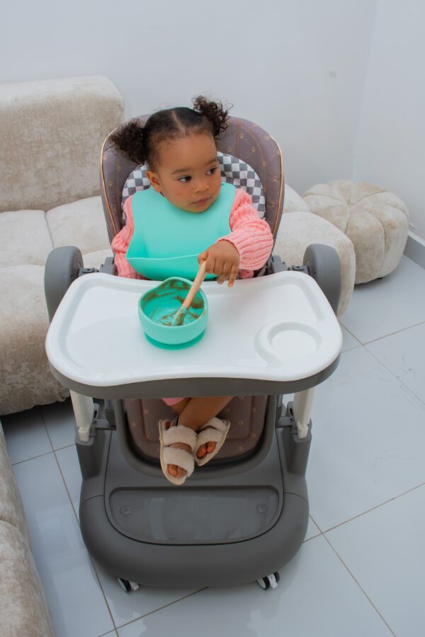 Foldable Baby Feeding High Chair with Safety Belt & Wheels - Image 9