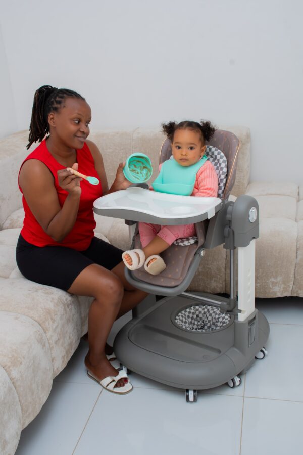 Foldable Baby Feeding High Chair with Safety Belt & Wheels - Image 11