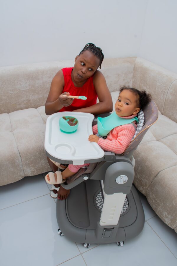 Foldable Baby Feeding High Chair with Safety Belt & Wheels - Image 7