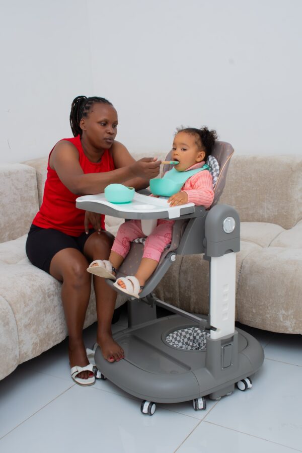 Foldable Baby Feeding High Chair with Safety Belt & Wheels - Image 6
