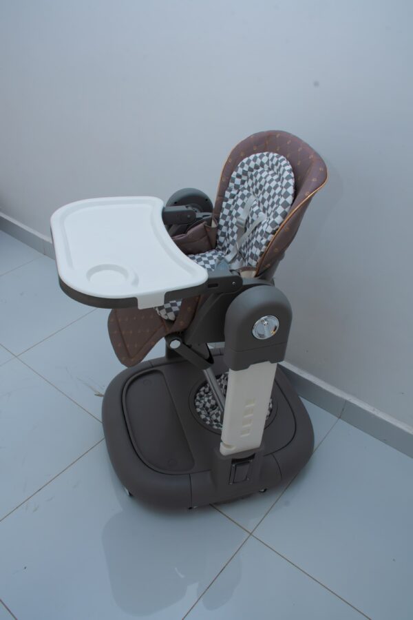 Foldable Baby Feeding High Chair with Safety Belt & Wheels - Image 2