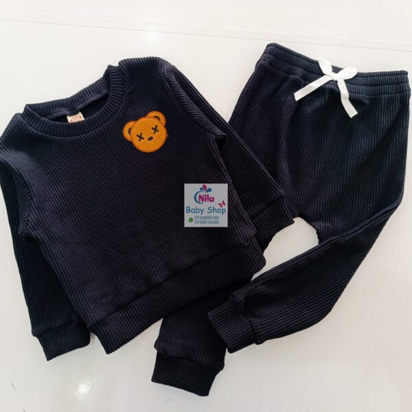 Baby Ribbed Cotton Outfit Set – Long Sleeve Top & Pants with Cute Bear Patch (Unisex Toddler Tracksuit) - Image 2