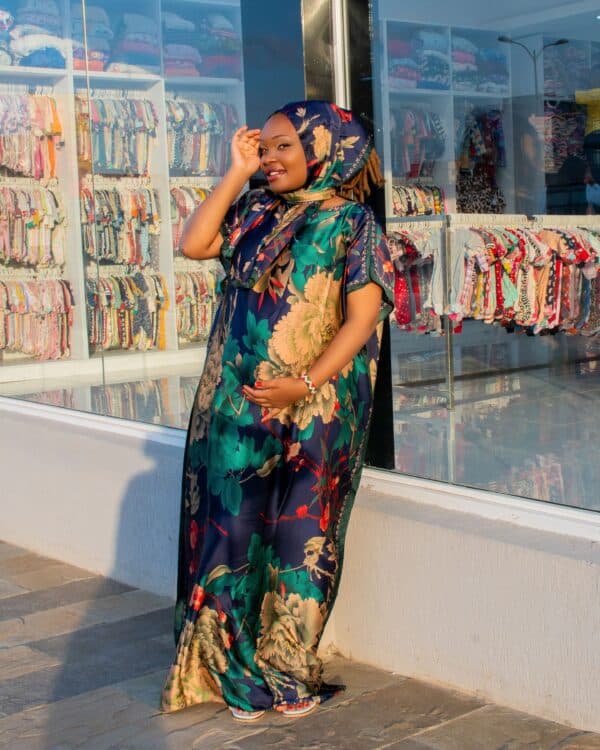 Women's Luxury African Kaftan Maxi Dress with Matching Headscarf – Silk Boubou Gown in Multiple Colors with Designer Print - Image 9