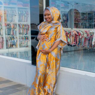 Women's Luxury African Kaftan Maxi Dress with Matching Headscarf – Silk Boubou Gown in Multiple Colors with Designer Print
