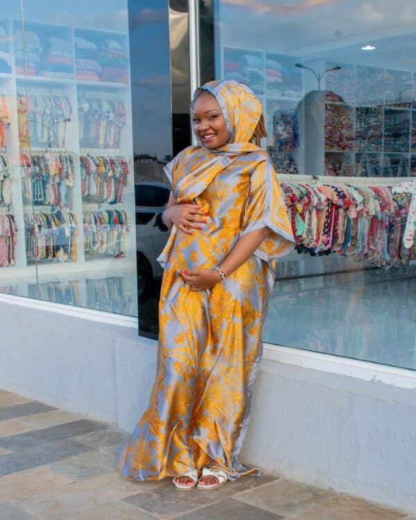Women's Luxury African Kaftan Maxi Dress with Matching Headscarf – Silk Boubou Gown in Multiple Colors with Designer Print