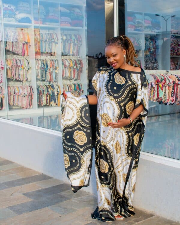 Women's Luxury African Kaftan Maxi Dress with Matching Headscarf – Silk Boubou Gown in Multiple Colors with Designer Print - Image 6