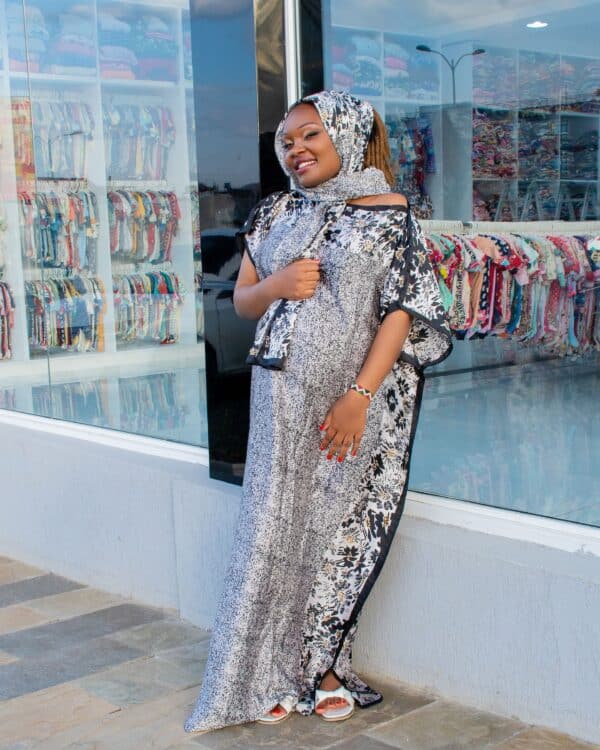Women's Luxury African Kaftan Maxi Dress with Matching Headscarf – Silk Boubou Gown in Multiple Colors with Designer Print - Image 5