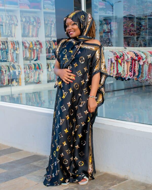 Women's Luxury African Kaftan Maxi Dress with Matching Headscarf – Silk Boubou Gown in Multiple Colors with Designer Print - Image 4