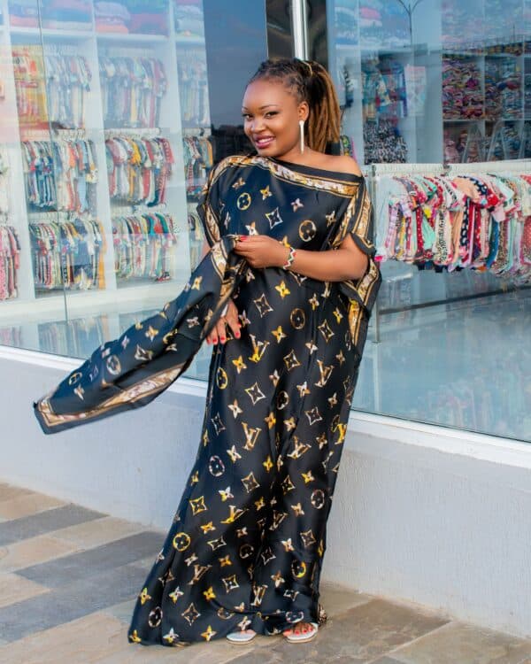 Women's Luxury African Kaftan Maxi Dress with Matching Headscarf – Silk Boubou Gown in Multiple Colors with Designer Print - Image 3