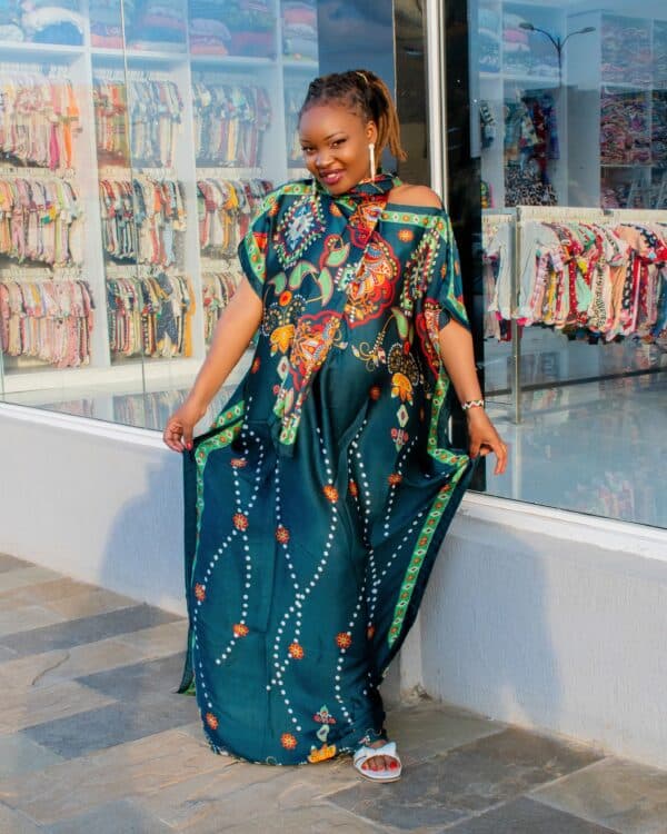 Women's Luxury African Kaftan Maxi Dress with Matching Headscarf – Silk Boubou Gown in Multiple Colors with Designer Print - Image 2
