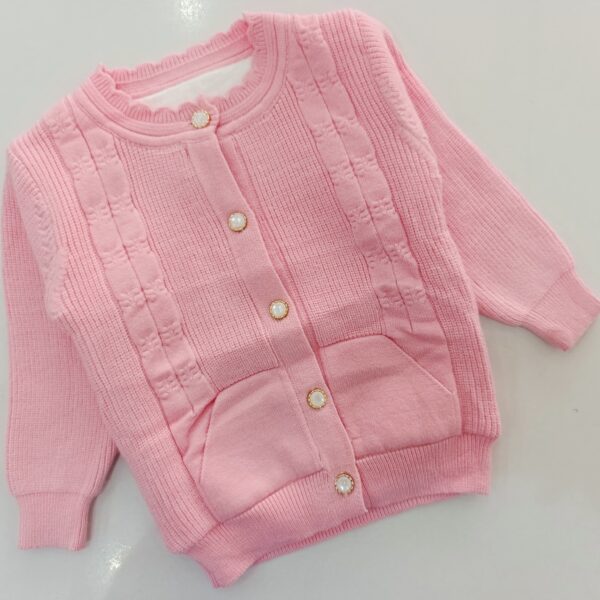 Baby Girls Knitted Cardigan, Long Sleeve Open Front Jacket - Image 2