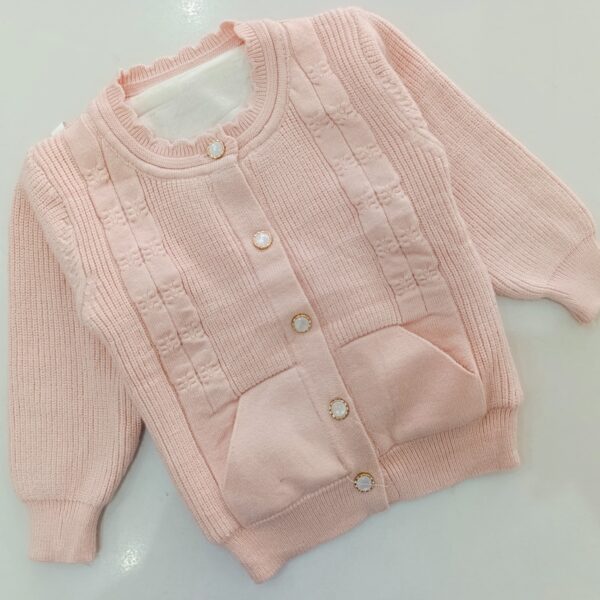 Baby Girls Knitted Cardigan, Long Sleeve Open Front Jacket - Image 4