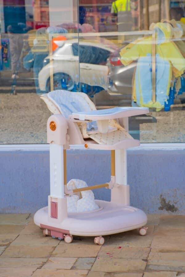 Foldable Baby Feeding High Chair with Safety Belt & Wheels - Image 17