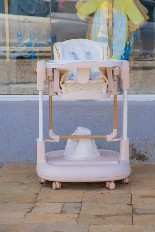 Foldable Baby Feeding High Chair with Safety Belt & Wheels - Image 16