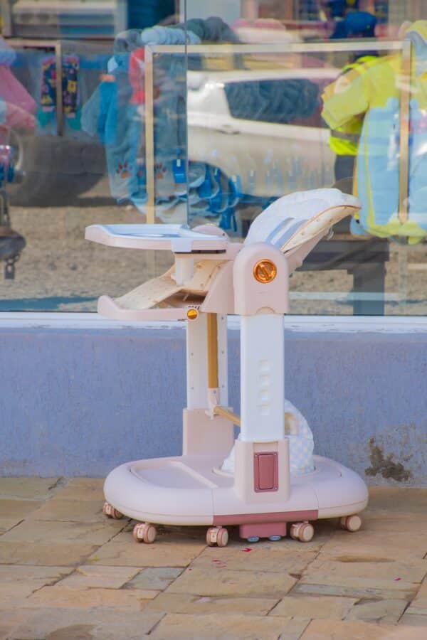 Foldable Baby Feeding High Chair with Safety Belt & Wheels - Image 13