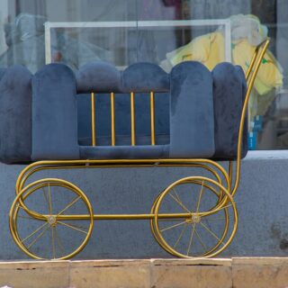Luxury Velvet Baby Bassinet Stroller – Gold Frame
