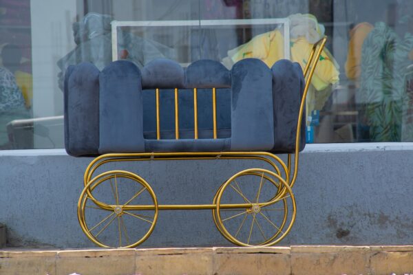 Luxury Velvet Baby Bassinet Stroller – Gold Frame