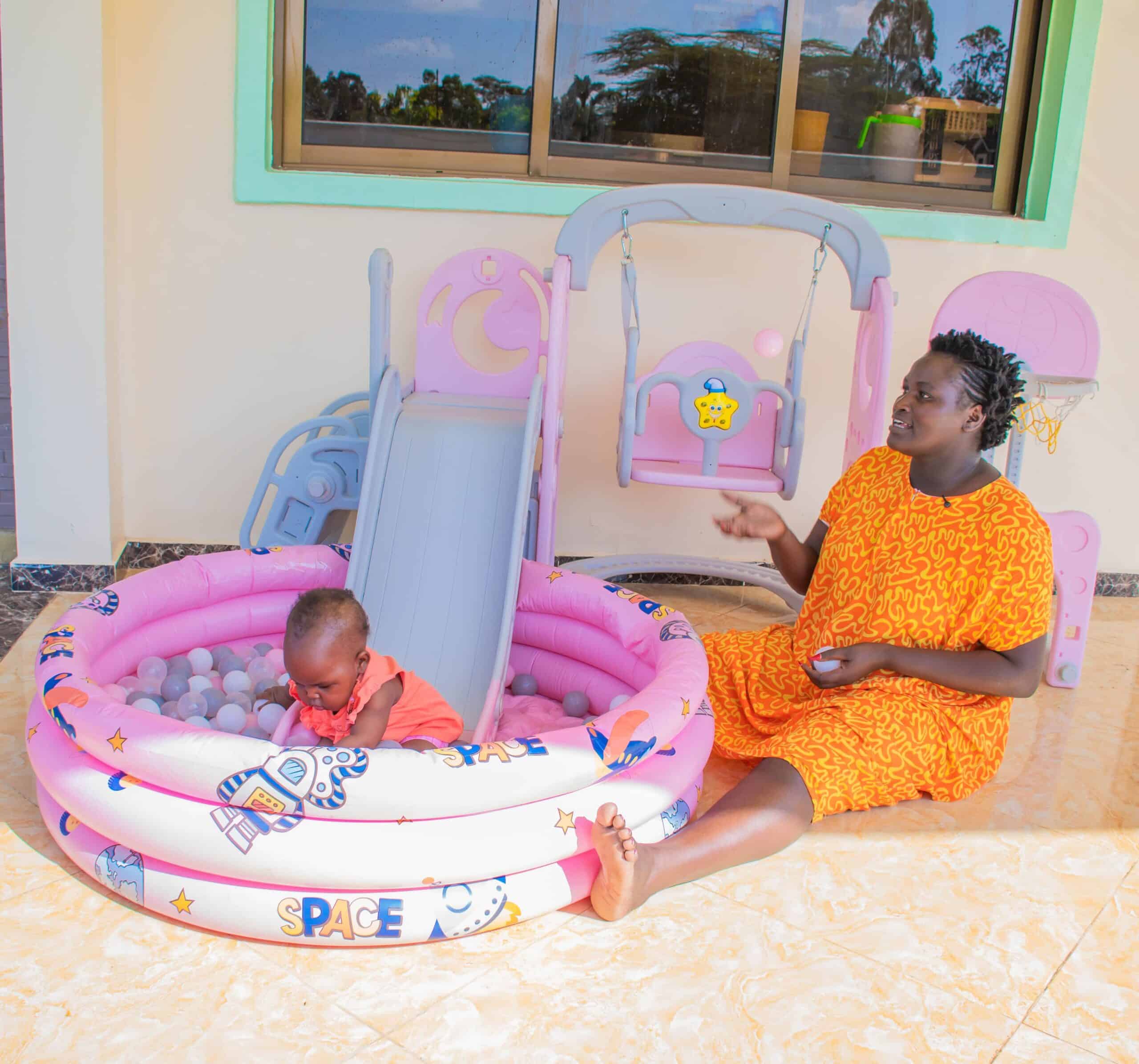 Kids 4 in 1 Playset with Slide, Swing, Basketball Hoop and Ball Pit - Image 10