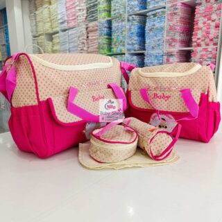 5-in-1 Baby Diaper Bag Set with Bottle Holder & Changing Mat – Large Maternity Organizer - Pink