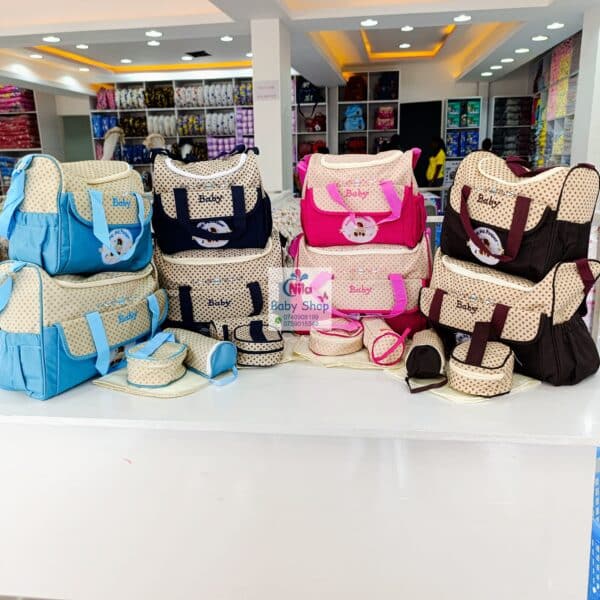 5-in-1 Baby Diaper Bag Set with Bottle Holder & Changing Mat – Large Maternity Organizer
