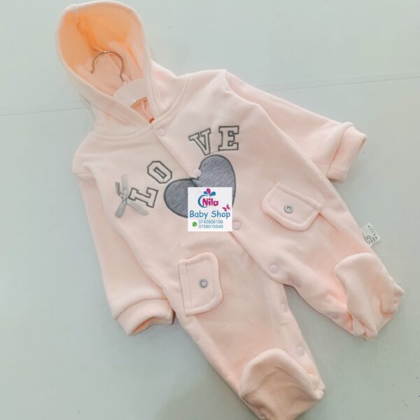 LOVE Fleece Baby Romper with Hood and Footies – Warm Infant Jumpsuit - Image 4
