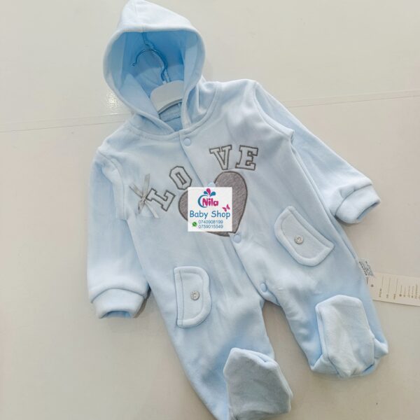 LOVE Fleece Baby Romper with Hood and Footies – Warm Infant Jumpsuit - Image 2