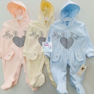 LOVE Fleece Baby Romper with Hood and Footies – Warm Infant Jumpsuit