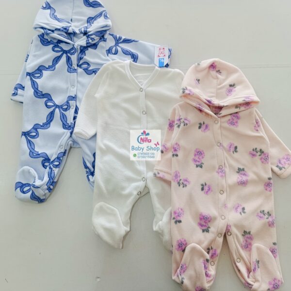 Baby Fleece Hooded Sleepsuit – Soft Footed Romper for Newborns & Infants