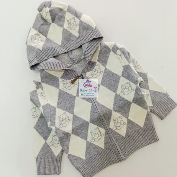 Baby Knit Argyle Hoodie Cardigan – Soft Cotton Zip-Up Sweater - Image 2