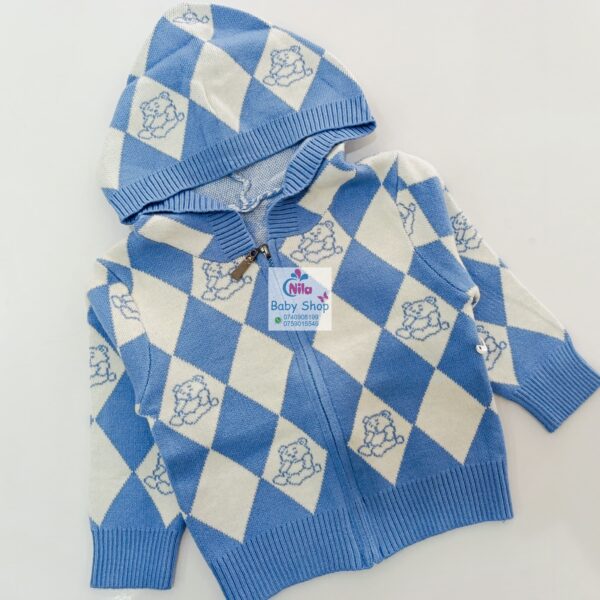 Baby Knit Argyle Hoodie Cardigan – Soft Cotton Zip-Up Sweater - Image 3
