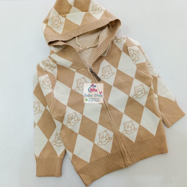 Baby Knit Argyle Hoodie Cardigan – Soft Cotton Zip-Up Sweater - Image 4