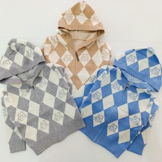 Baby Knit Argyle Hoodie Cardigan – Soft Cotton Zip-Up Sweater