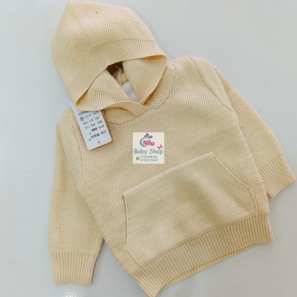 Baby Ribbed Knit Hoodie Sweater – Cozy Cotton Pullover with Front Pocket - Image 2