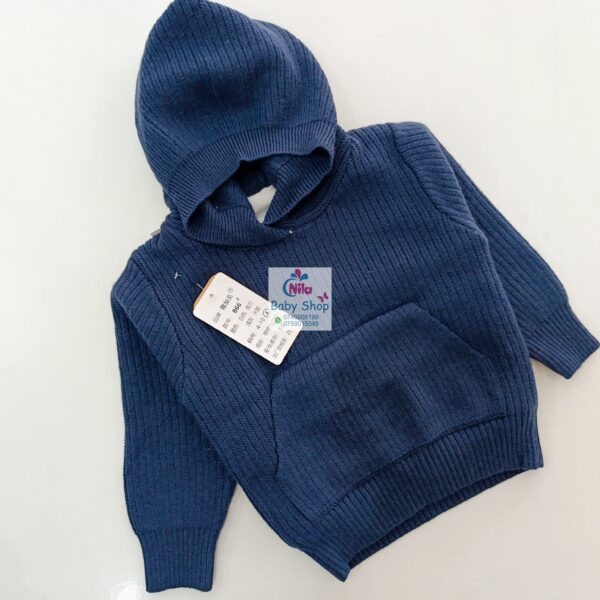 Baby Ribbed Knit Hoodie Sweater – Cozy Cotton Pullover with Front Pocket - Image 3