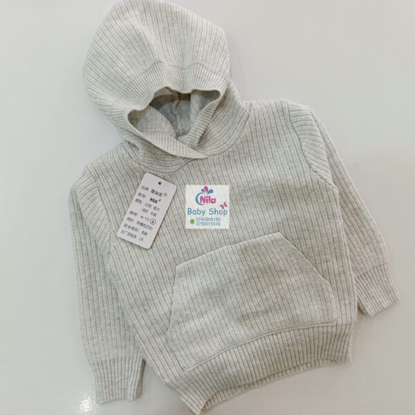Baby Ribbed Knit Hoodie Sweater – Cozy Cotton Pullover with Front Pocket - Image 4