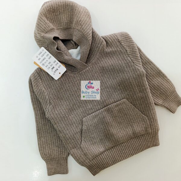 Baby Ribbed Knit Hoodie Sweater – Cozy Cotton Pullover with Front Pocket - Image 5