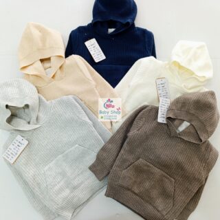Baby Ribbed Knit Hoodie Sweater – Cozy Cotton Pullover with Front Pocket