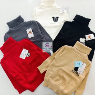 Baby Turtleneck Knit Sweater – Warm Cotton Pullover with Cute Embroidery