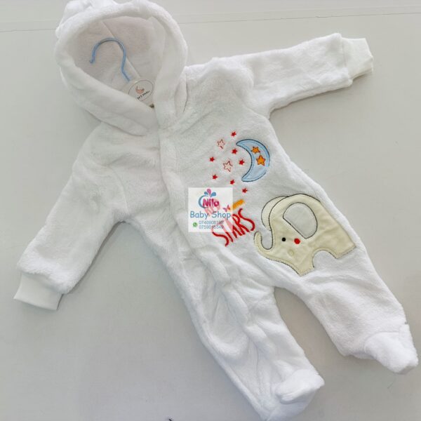 Baby Fleece Hooded Jumpsuit with Elephant Print – Cozy Winter Romper for Newborns - Image 2
