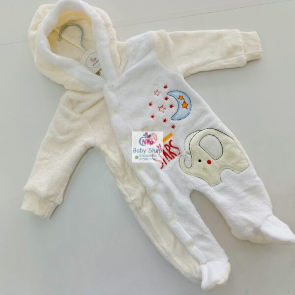 Baby Fleece Hooded Jumpsuit with Elephant Print – Cozy Winter Romper for Newborns - Image 4