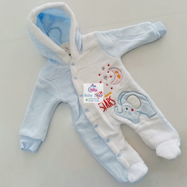 Baby Fleece Hooded Jumpsuit with Elephant Print – Cozy Winter Romper for Newborns - Image 5
