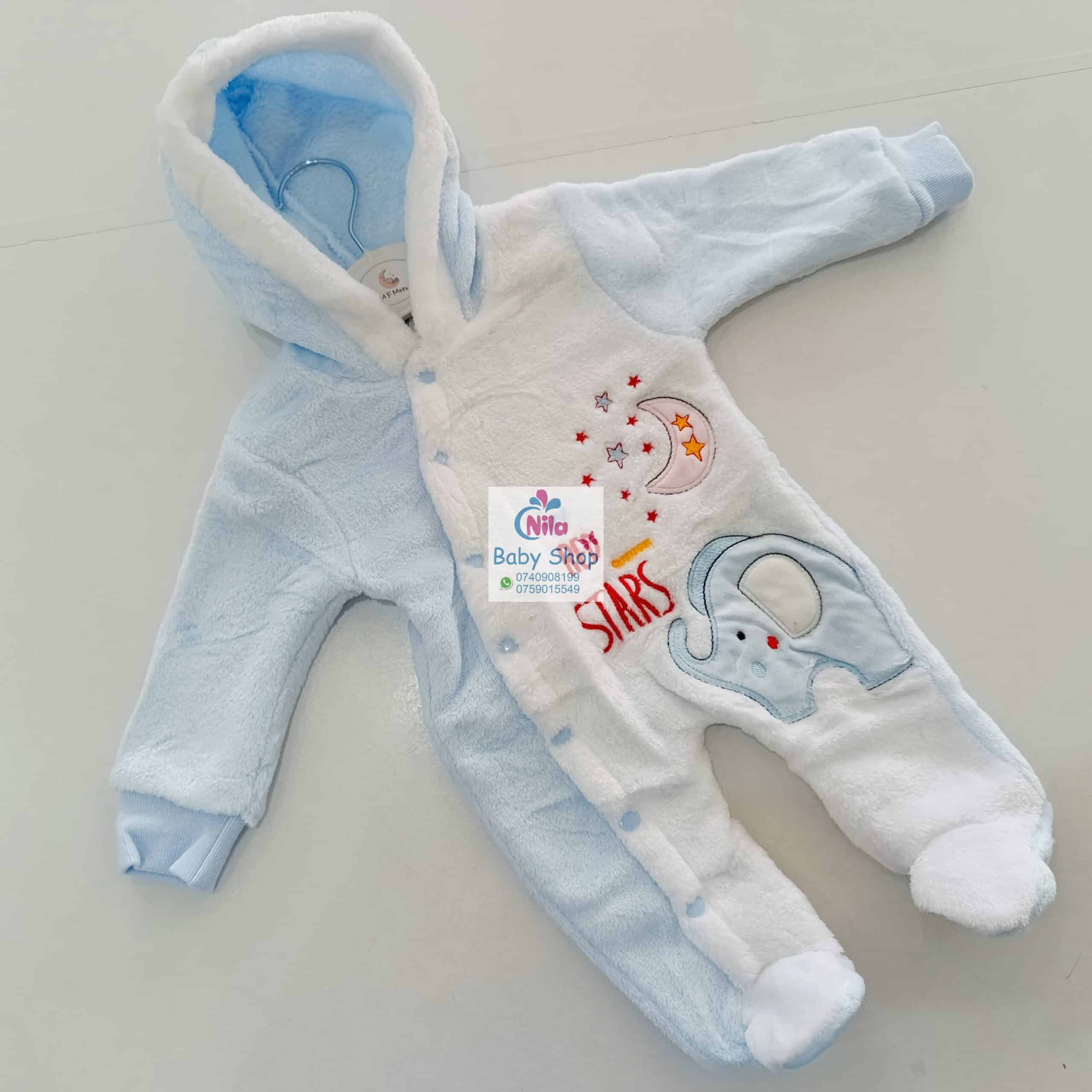 Baby Fleece Hooded Jumpsuit with Elephant Print – Cozy Winter Romper for Newborns - Image 5