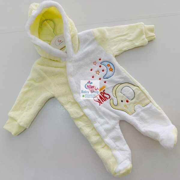 Baby Fleece Hooded Jumpsuit with Elephant Print – Cozy Winter Romper for Newborns - Image 6